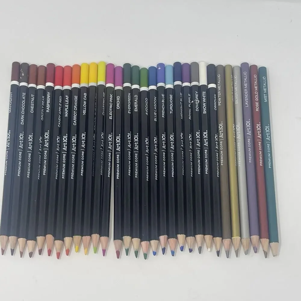 Set of 30 ART 101 Premium Core Color Pencils includes 6 Metallic Colors-Crafting